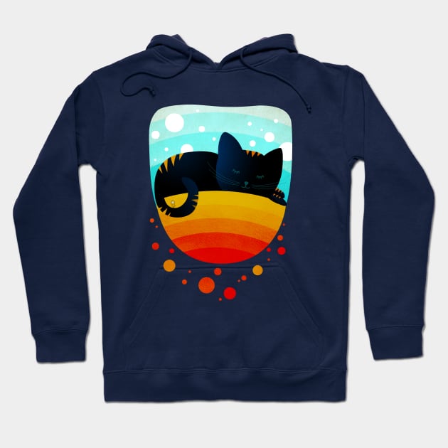 Sleepy kitty over the rainbow holding an owl on its tail Hoodie by OwlyChicStudio